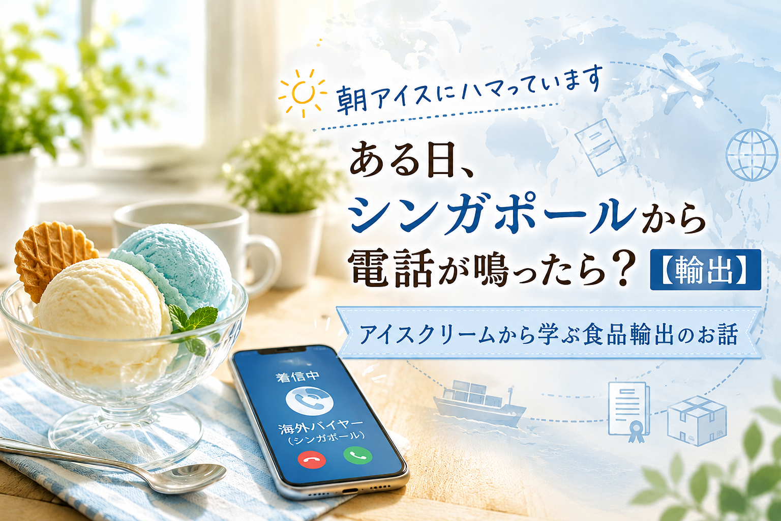 朝アイスとシンガポール、輸出実務のイメージ